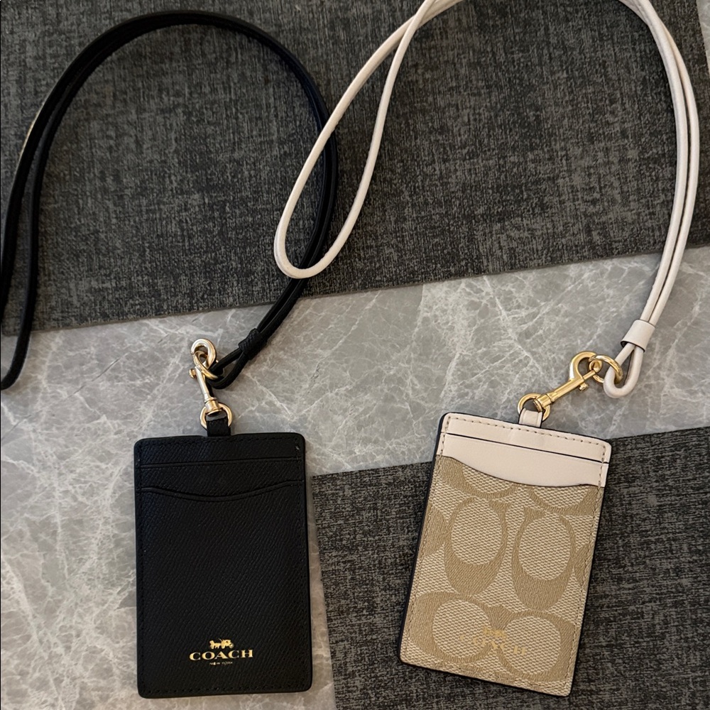 Coach Black and Tan Lanyard Card Holders